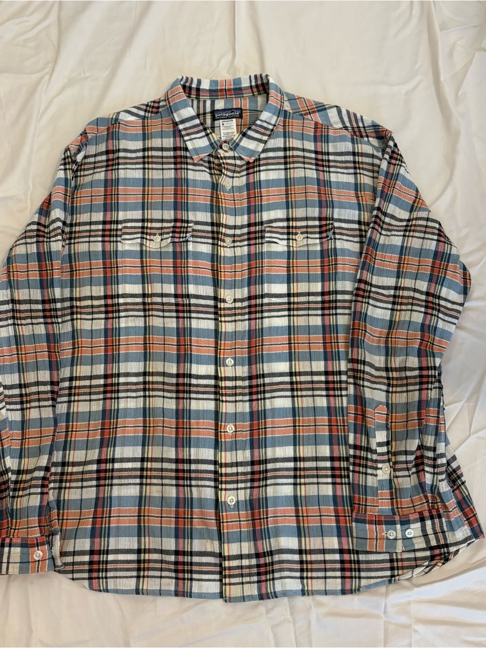 Patagonia Men's Blue & Orange Plaid Button-Up Shirt